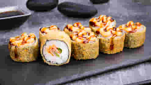 Блюдо Ролл Бекон лайт темпура (мини) меню Суши Мастер Ролл Бекон лайт темпура (мини) меню Суши Мастер