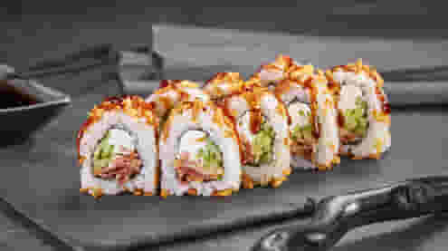Блюдо Ролл Дон бекон меню Суши Мастер Ролл Дон бекон меню Суши Мастер