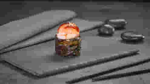 Блюдо Гункан Эби ХОТ запеченный меню Суши Мастер Гункан Эби ХОТ запеченный меню Суши Мастер