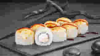 Блюдо Ролл Мистер Крабс запеченный меню Суши Мастер Ролл Мистер Крабс запеченный меню Суши Мастер