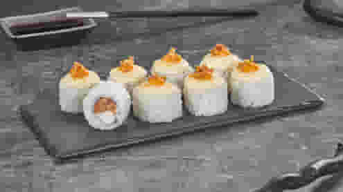 Блюдо Ролл Солнечный остров запеченный меню Суши Мастер Ролл Солнечный остров запеченный меню Суши Мастер