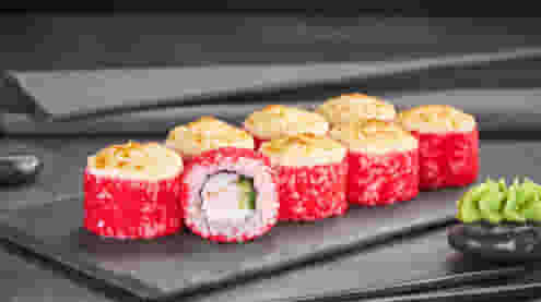 Блюдо Ролл Токио запеченный меню Суши Мастер Ролл Токио запеченный меню Суши Мастер